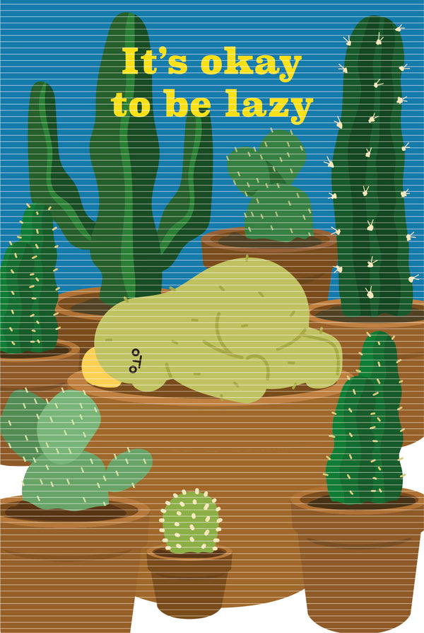 Paper postcard 100×100 mm / It's okay to be lazy / blue